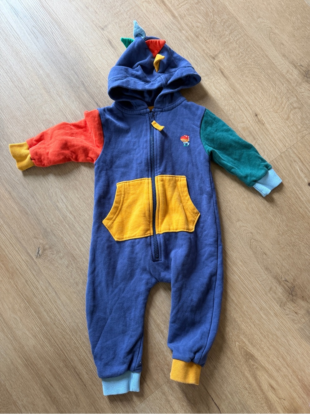 Kids Multicolor Dino Hooded One-Piece Romper